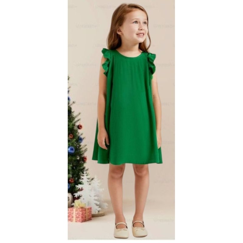 vestido infantil  trapézio verde bandeira de crepe duna menina.