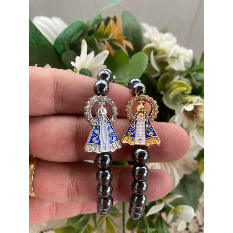 pulseira elástico hematita nossa senhora aparecida