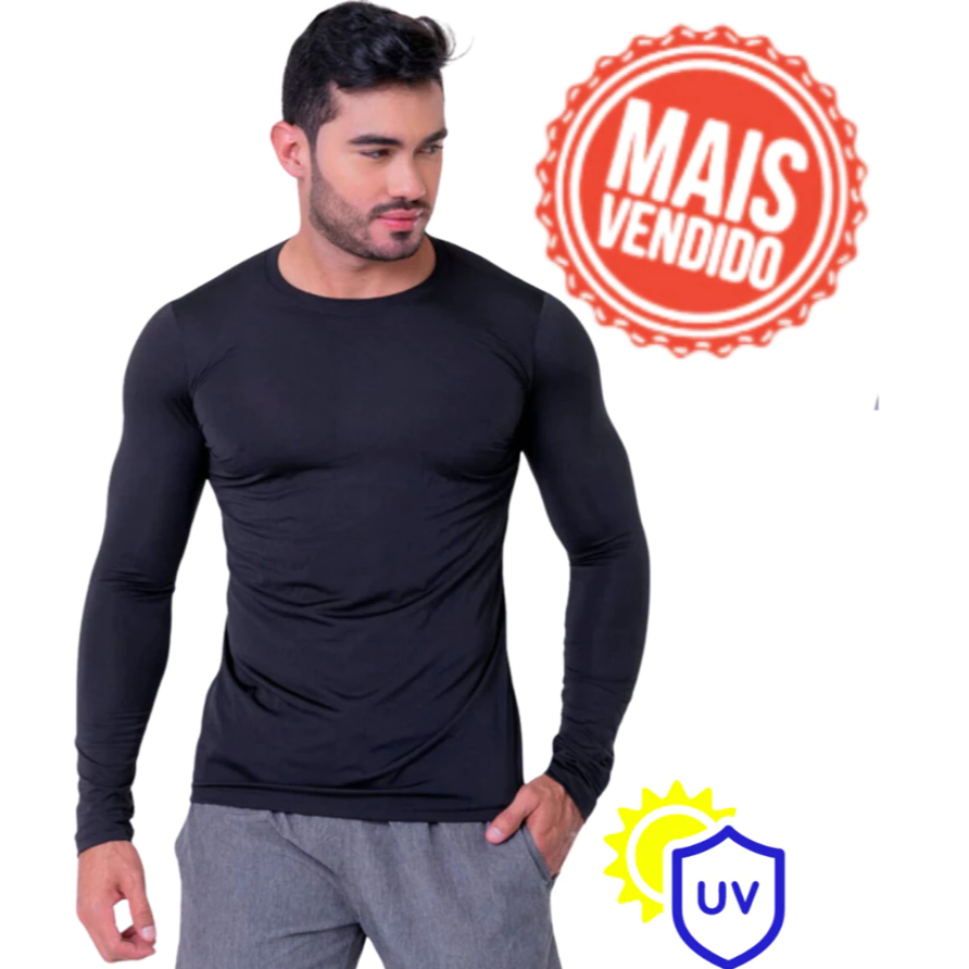 Camisa Térmica Proteção Uv 50+ Segunda Pele Camiseta Blusa Malha Fria Unissex Academia Manga Longa