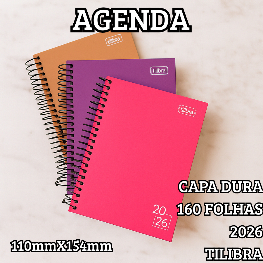 Agenda Tilibra Para Escrita Anotações Escolar 2026 110mmX154mm 160 Folhas Capa Dura Espiral
