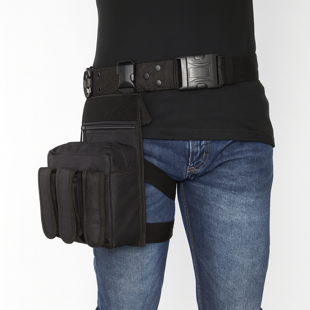 Pochete de Perna Militar Tática com 3 Bolsas | Bornal Operacional Preto em Oferta na Shopee