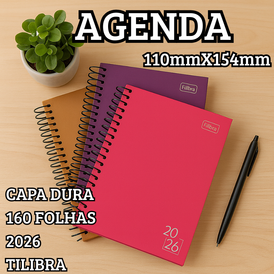 Agenda Tilibra 160 Folhas 110mmX154mm 2026 Capa Dura Espiral Para Escrita Anotações Escolar