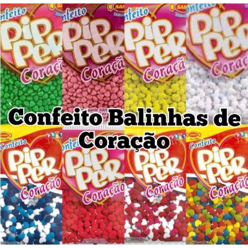 Kit C/2 Confeito Pipper Em Formato De Corações balinha tubete Diversos 500g - Sams
