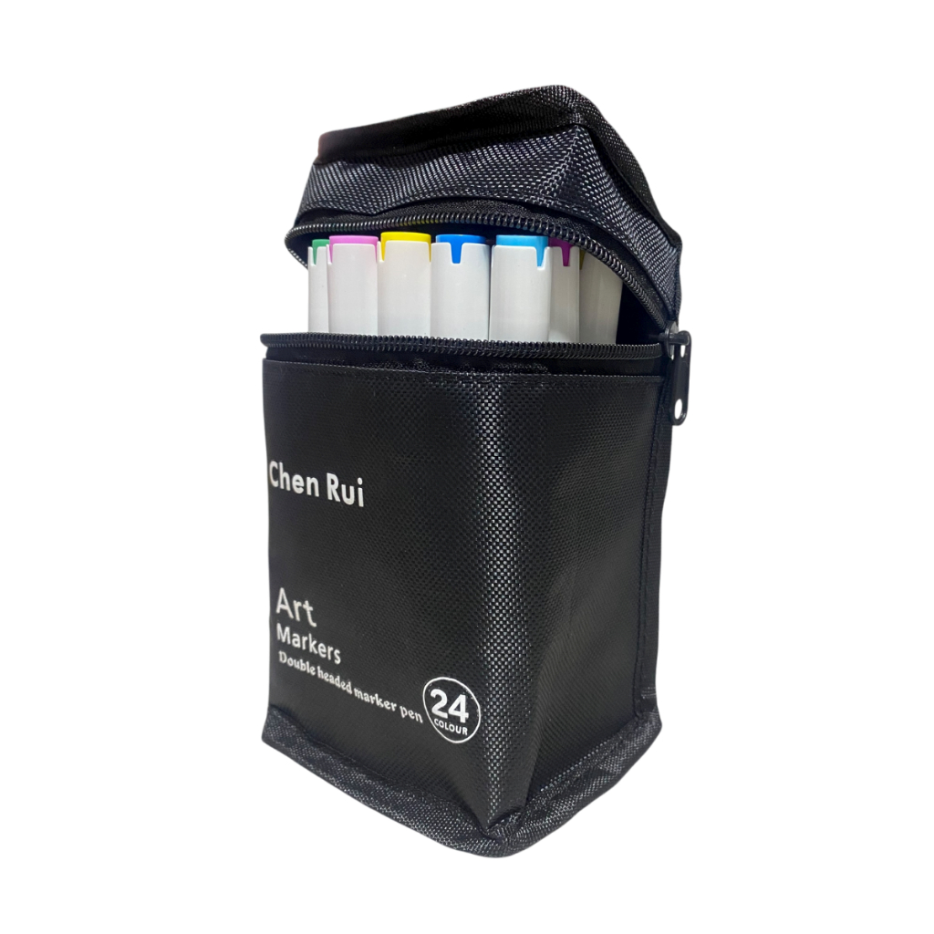 Kit 24 Canetinhas Marcadores Artísticos Chen Rui – Dupla Ponta, À Base de Álcool, Profissional para Desenho e Colorir
