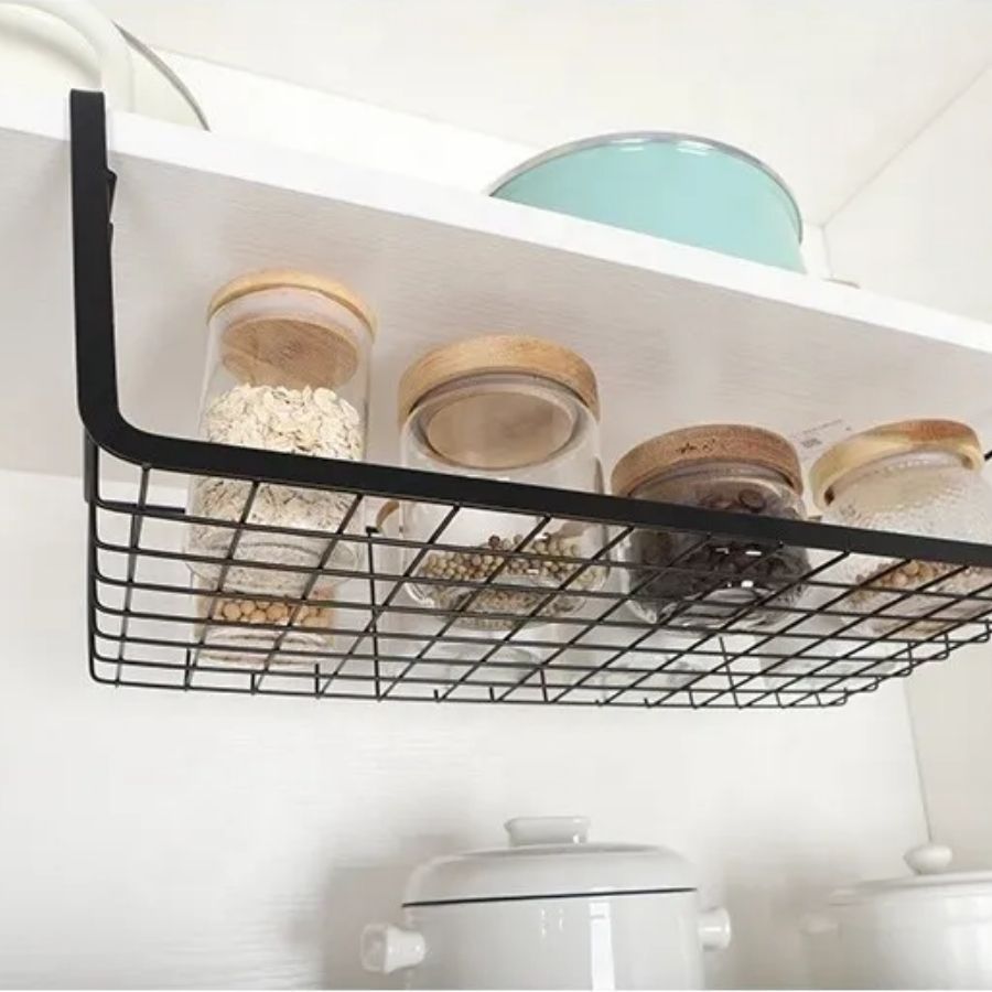 Cesto Suspenso Aramado Organizador Prateleira Gaveta Extra Cozinha Armário Multiuso Preto Branco — imagem 2 de 2
