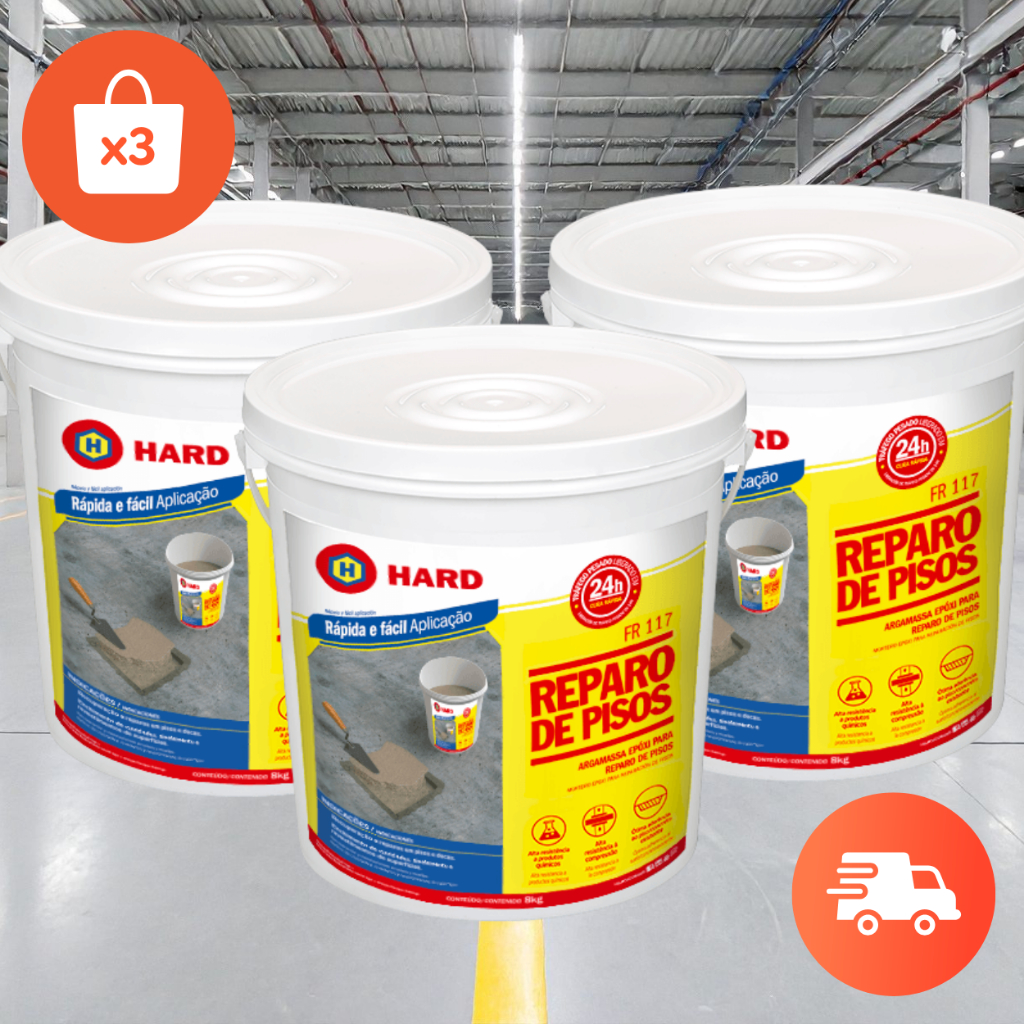 Kit 3x Argamassa Epóxi Hard FR 117 8kg Cura Rápida Reparo de Pisos de Concreto Alta Resistência
