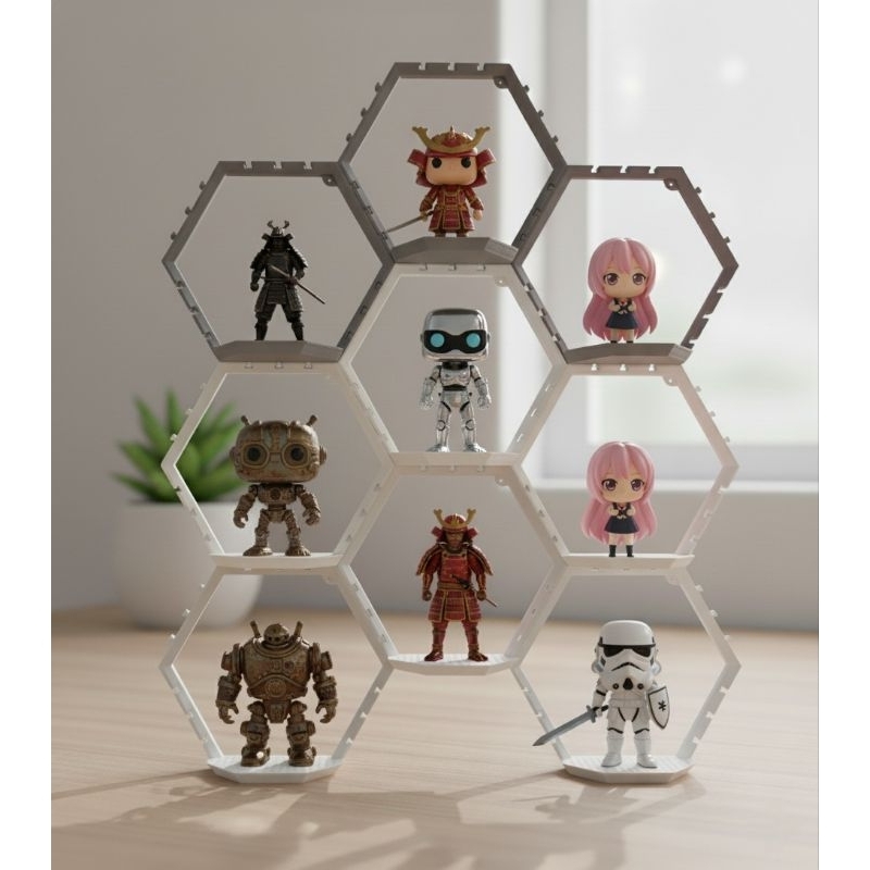 Nicho Hexagonal Modular em Forma de Colmeia – Perfeito para Funko Pop, Action Figures e Decoração!