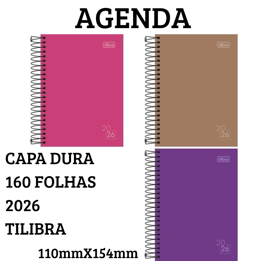 Agenda Tilibra Escolar Para Escrita Anotações 110mmX154mm 2026 160 Folhas Capa Dura Espiral