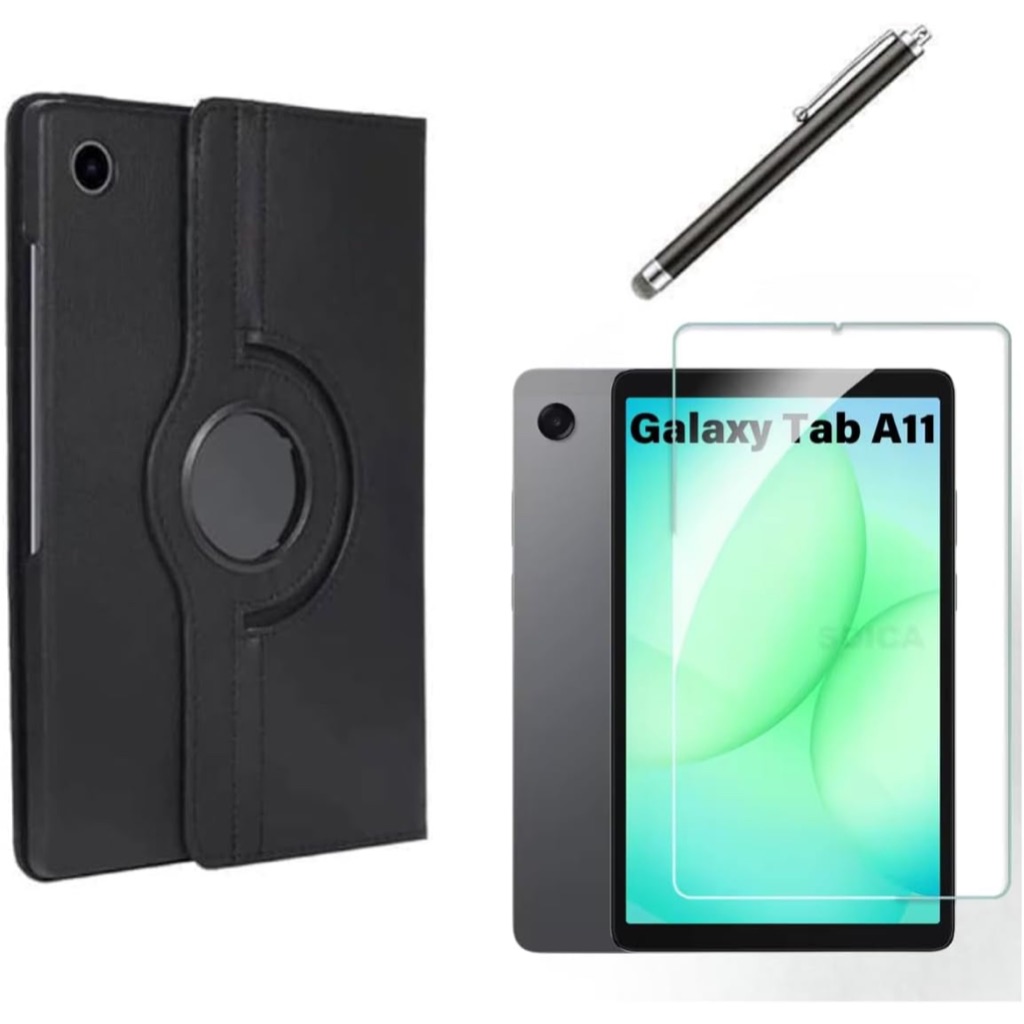 Capa Case Giratoria P/ Tablet Galaxy Tab A11 8.7 Pol + Película de Vidro Temperado 9H + Caneta Touch