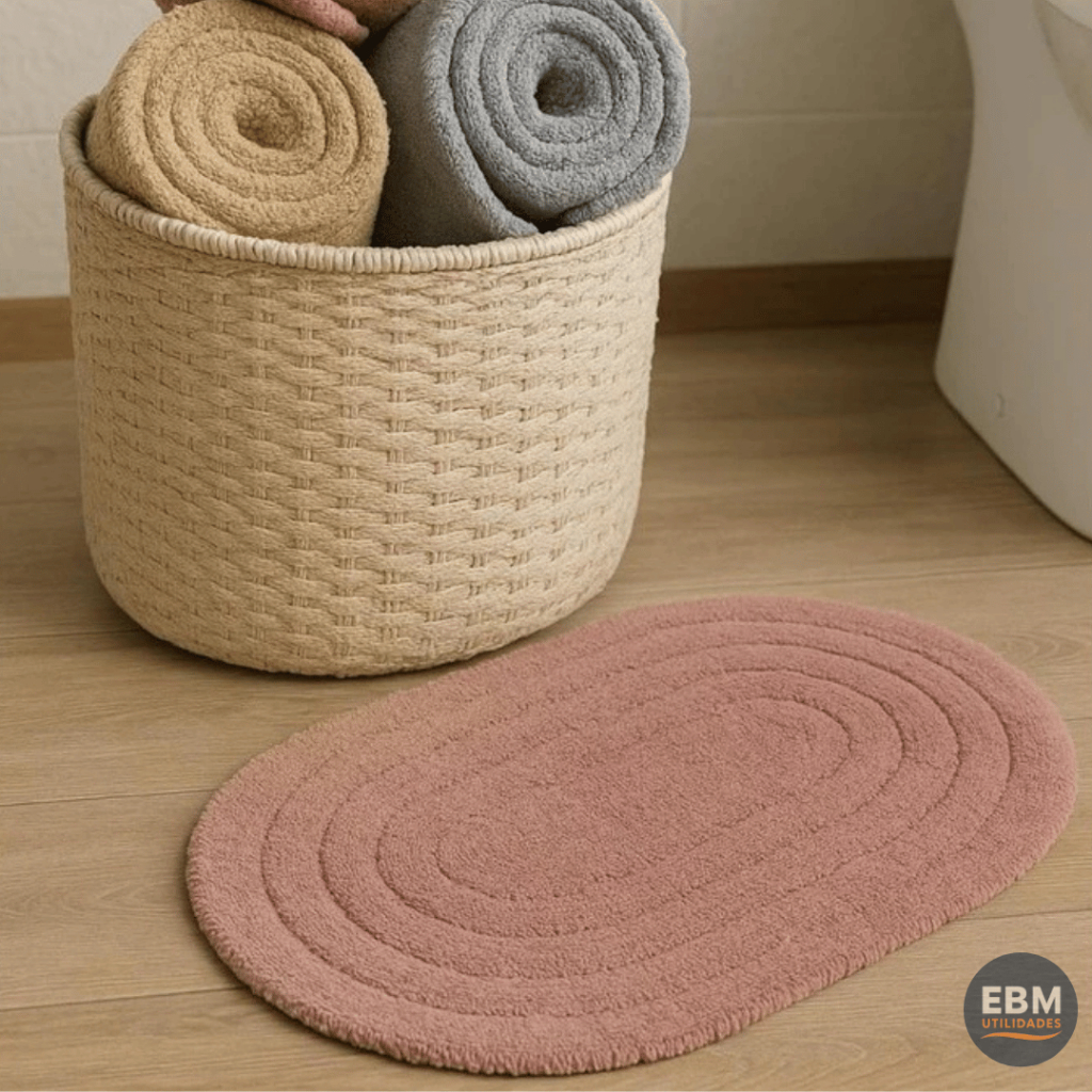 Tapete Para Banheiro Oval Versátil Algodão Secagem Rápida Multiuso 40x60cm