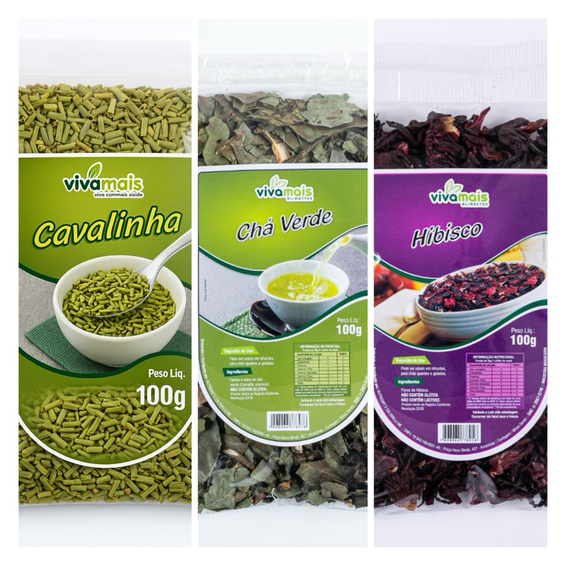 Kit Chá Detox Termogênico e Diurético Hibisco Cavalinha e Chá Verde