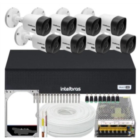 Kit 8 Camera de Seguranca Intelbras Bullet vhl 1120b Externa Dvr 8 canais multi hd C/H4TB