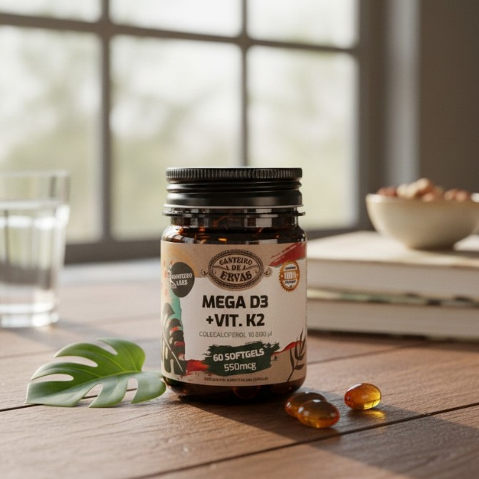 Mega D3  + K2 MK7 60 Cáps 550 mcg Canteiro de Ervas. em Oferta na Shopee