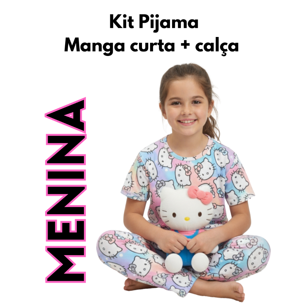 Kit 2 Pijama MENINA manga curta com calça personagem algodão.