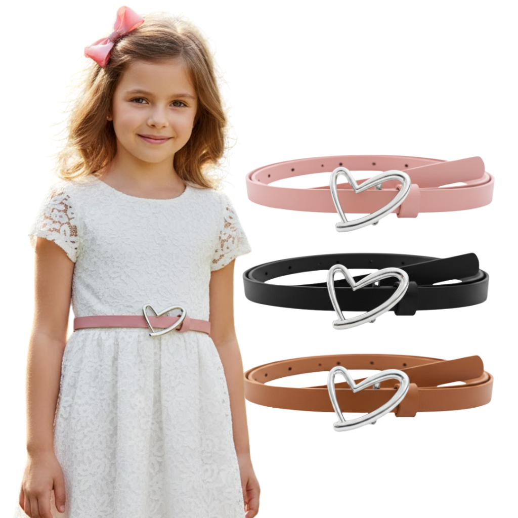 Kit 3 Cintos Infantil Fino Feminino Delicado Fivela de Coração Prata Moda Kids - Clarinha em Oferta na Shopee