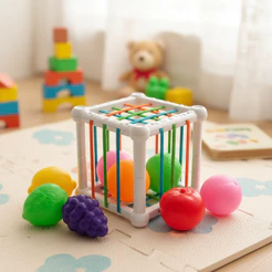 Cubo Didático com Elástico Cubo Pedagógico Encaixe Colorido Aprendizagem Montessori Multi Sensorial