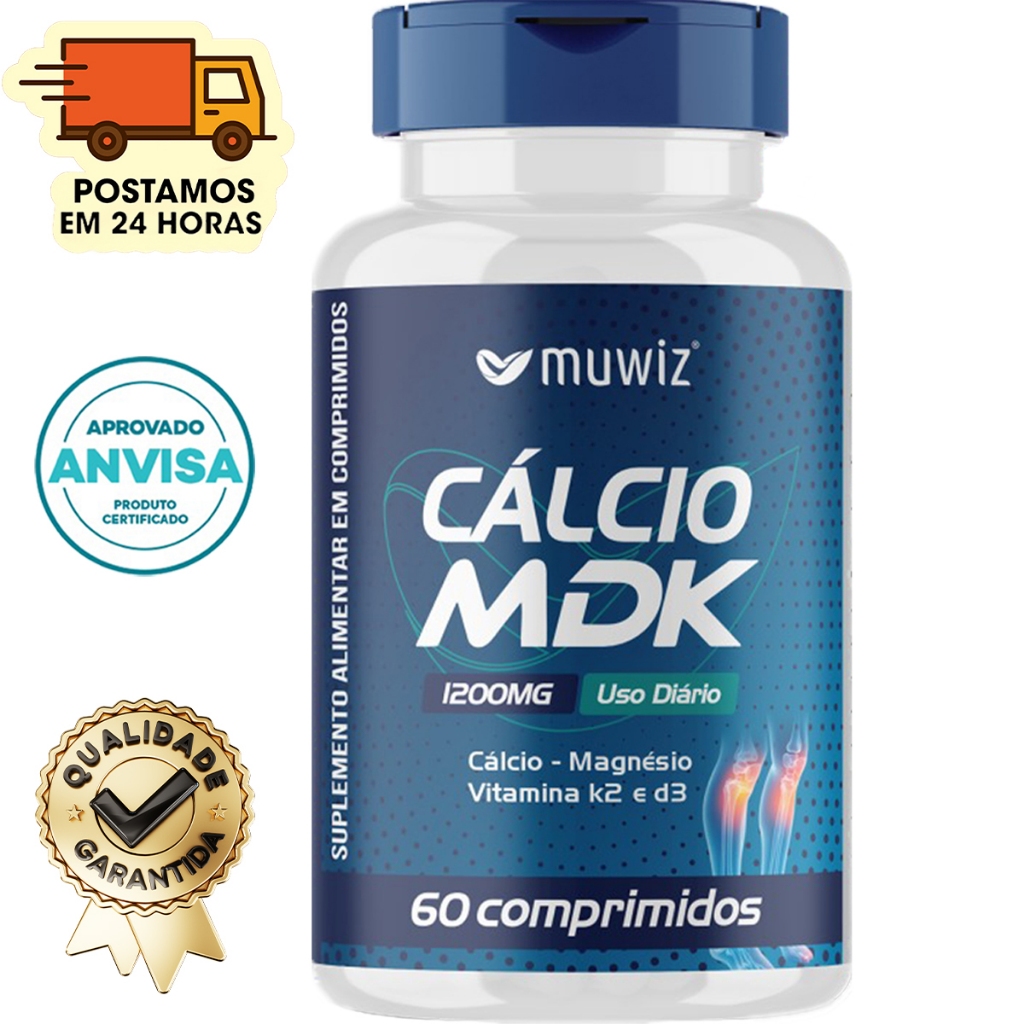 Cálcio + Magnésio + Vitamina K2 + Vitamina D3 - 60 Comprimidos 1200mg - Muwiz