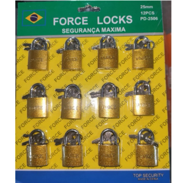 Cadeado Force Cartela com 12 Unidades TAM 25mm
