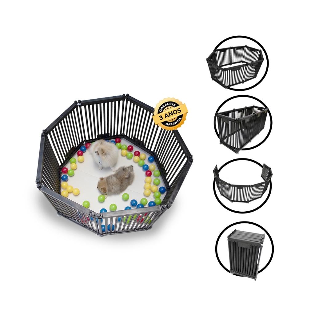 Cercado Modular Preto 8 Lados Divisória Pet Preta p/ Spitz Alemão – 8 Lados