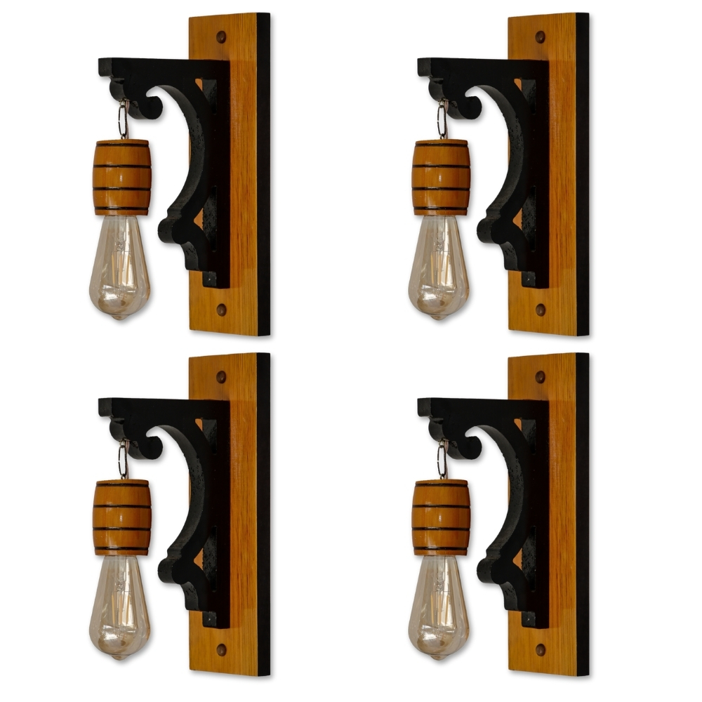 Kit 4 Luminária de Parede Arandela Retrô Vintage Colonial Rústica de Madeira Maciça - Cerejeira