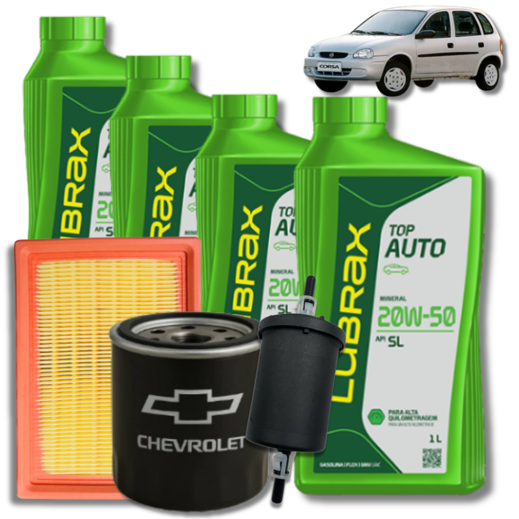 KIT REVISÃO LUBRAX 20W50 + FILTROS (CORSA 1.0 2002)