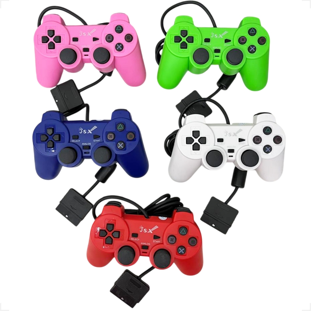 Controle Joystick Analógico Double Shock Com Fio Colorido Compatível Psone Playstation 2 Play2 Ps2