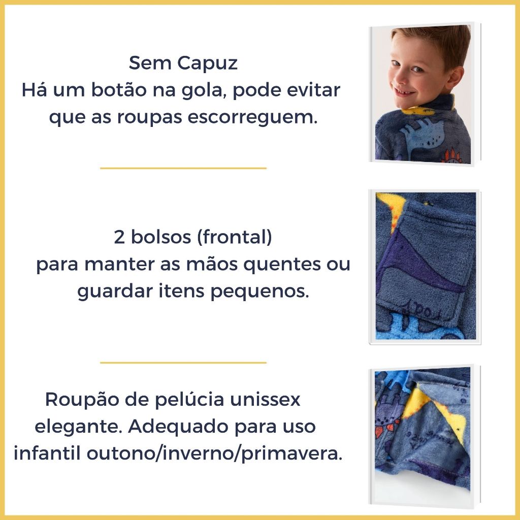 Roupão de Menino Infantil Dinossauro Pelucia Plush Microfibra Roupa de Banho Kimono Crianças