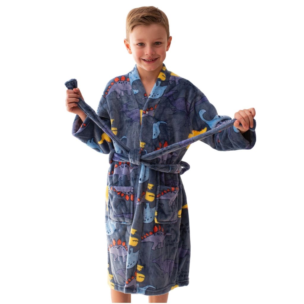 Roupão de Menino Infantil Dinossauro Pelucia Plush Microfibra Roupa de Banho Kimono Crianças