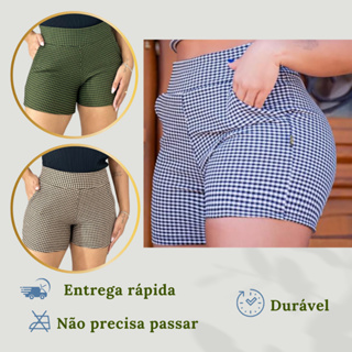 Short Feminino Jacquard Xadrez confortável Básico Malha Elastano em Oferta na Shopee