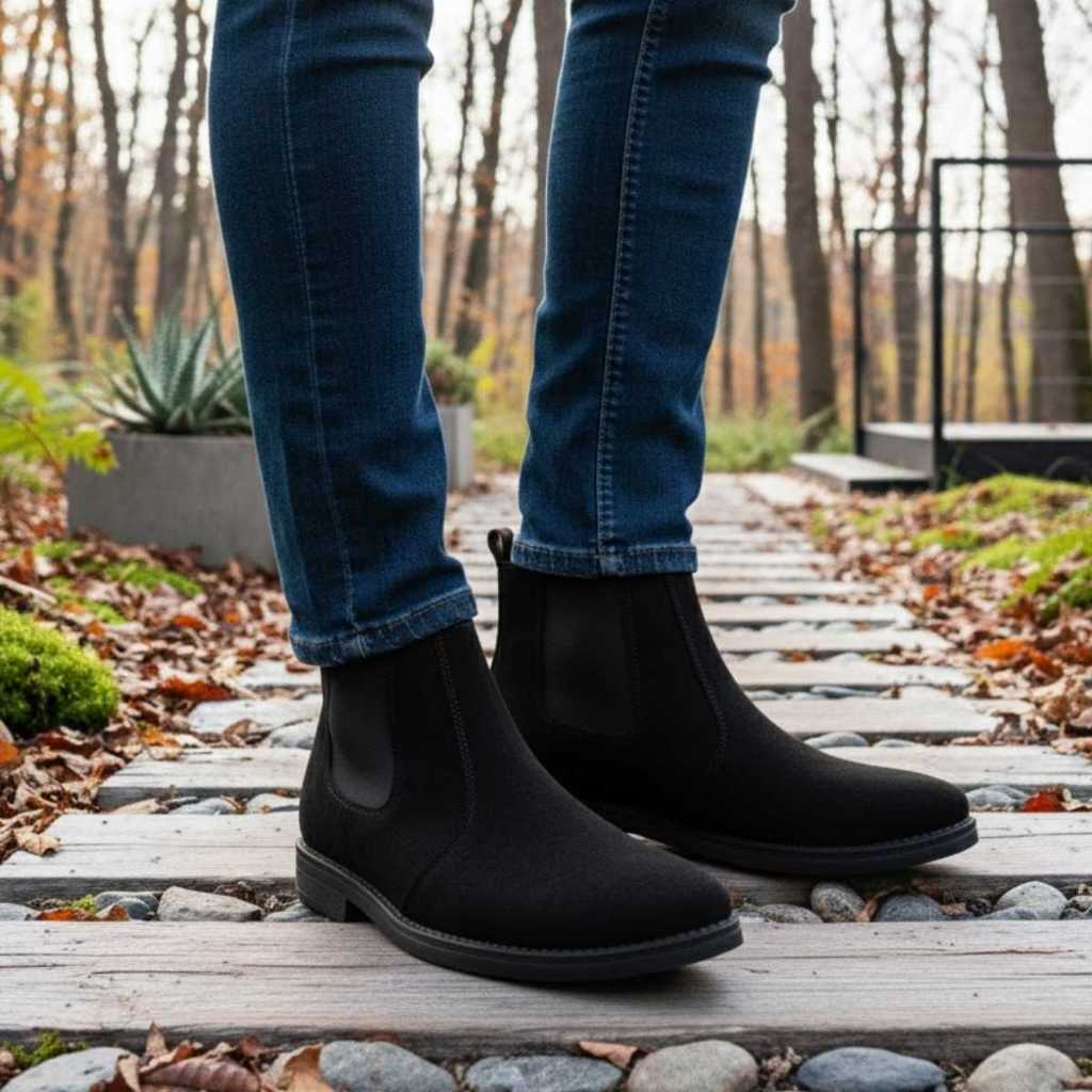 Botina Chelsea Camurça Confortável Country Casual Dia a Dia Elegante Moderna Cano Baixo Masculina Resistente