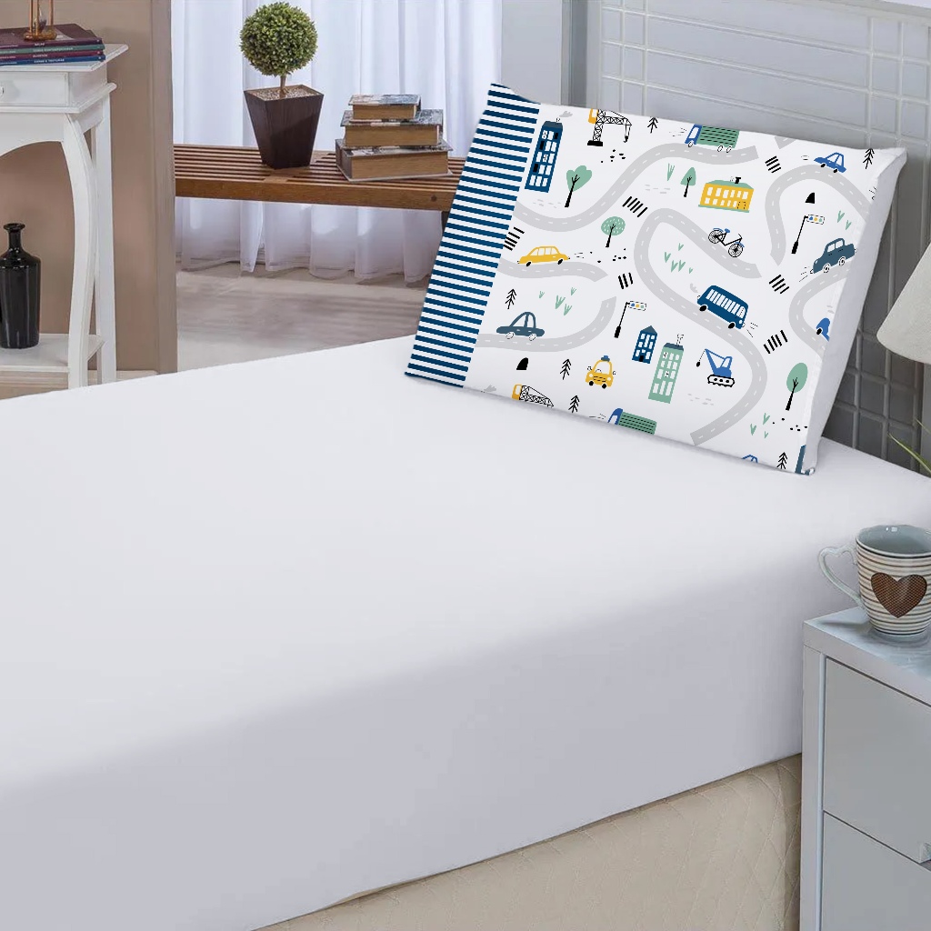 Kit Lençol Dino 2 Peças (Lençol Elasticado + Fronha Estampada) Decoração Quarto Infantil
