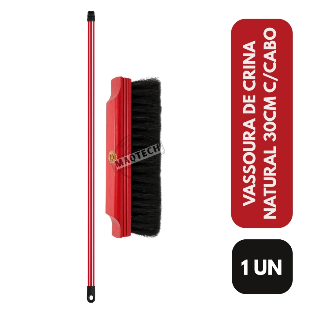 1 Vassoura Pelo Natural Crina 40cm com Cabo Base Madeira Reforçada Limpeza Suave Eficiente Premium