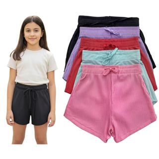 Kit 5 Shorts Infantil Menina Malha Canelada Para Piscina Parque e Clube em Oferta na Shopee