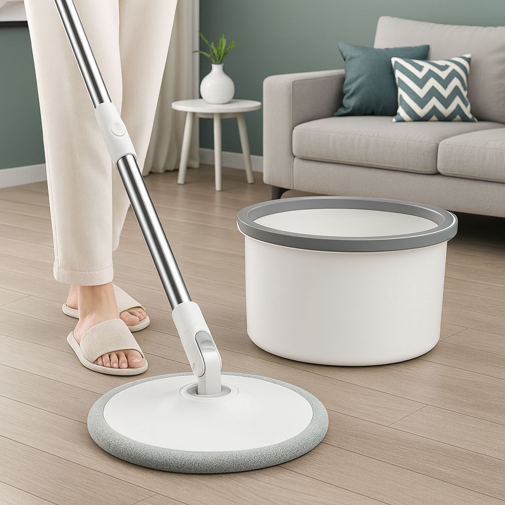 Mop Giratório 360° Deluxe com Separador de Água Suja Balde Dupla Câmara Microfibra Super Absorvente Limpeza Rápida em Oferta na Shopee