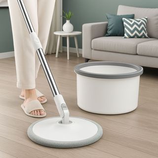 Mop Giratório 360° Deluxe com Separador de Água Suja Balde Dupla Câmara Microfibra Super Absorvente Limpeza Rápida