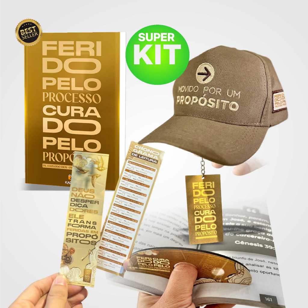 KIT do Propósito: "Livro Ferido Pelo Processo .. + Boné Movido por um Propósito + Apoio d…