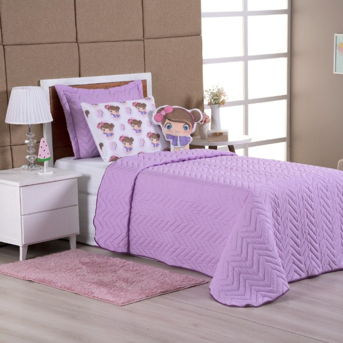 Kit Cobre Leito 4 Peças Infantil Solteiro com Almofada Decorativa Coleção PRIMAVERA Boneca