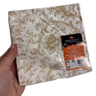 20 Guardanapos de Papel Estampado Bordado Dourado 32x32 cm Folha Dupla Silver Festas - Inspire