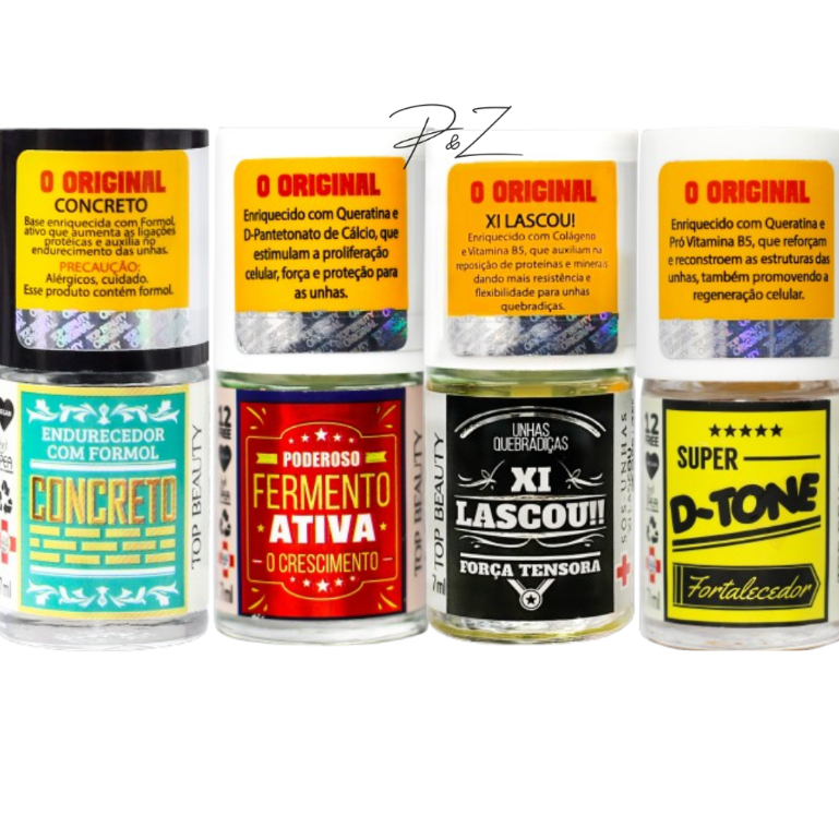 kit 4 Bases fortalecedoras sos unhas Top Beauty 7 ML Concreto+Fermento+ Xi Lascou+ D-Tone