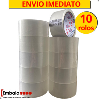10 Fita Adesiva 45mm x 50 metros Transparente Durex para Empacotamento - 10 rolos em Oferta na Shopee