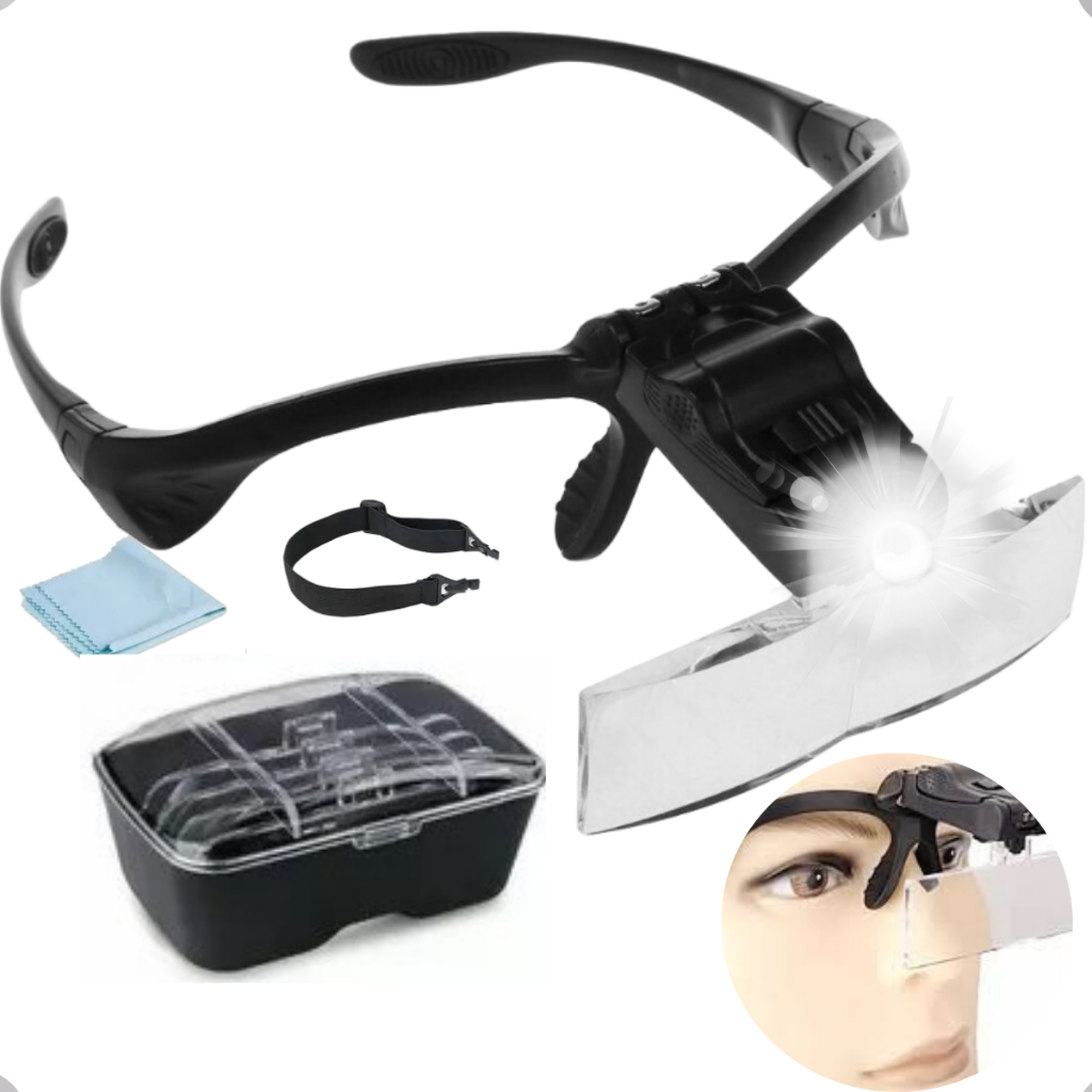 Óculos Lupa com LED 5 Lentes de Aumento Profissional Estética Cílios em Oferta na Shopee