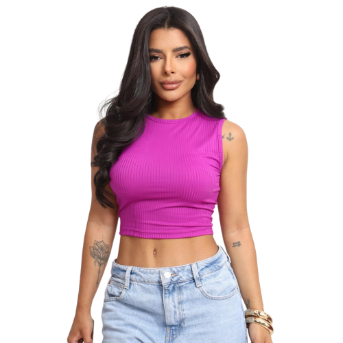 Cropped Feminino Canelado Regata Básico Casual Tam Único 36 ao 42 Géssica