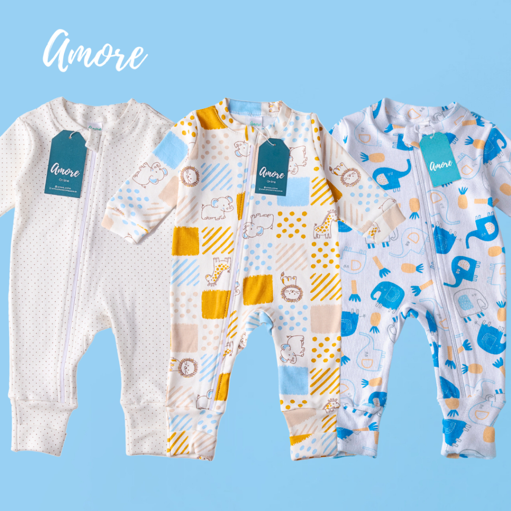 Kit 3 Macacão Bebe Amore Pé Reversível Clássico Menino Infantil RN ao GG Maternidade 100% Algodão em Oferta na Shopee