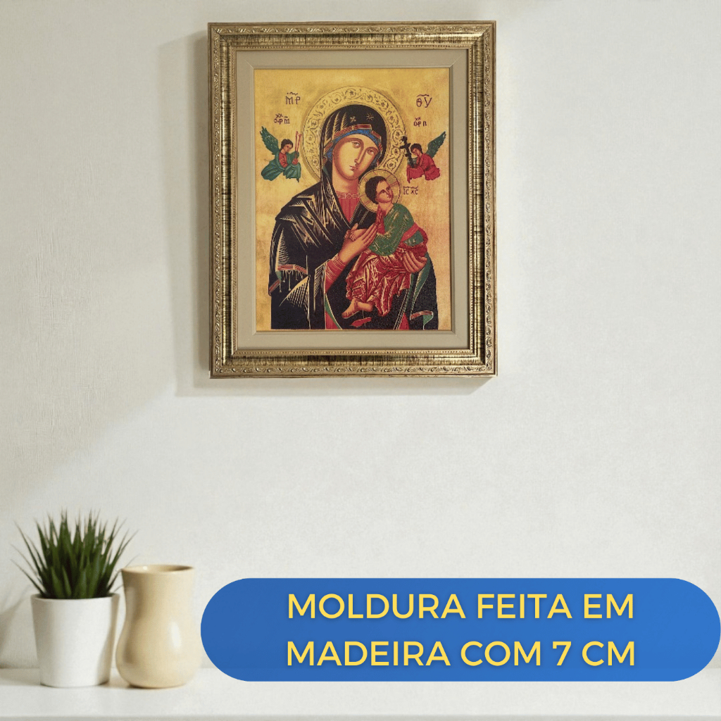 Quadro Decorativo Nossa Senhora do Perpétuo Socorro Bizantino 40x50 Moldura Dourada com Paspatur