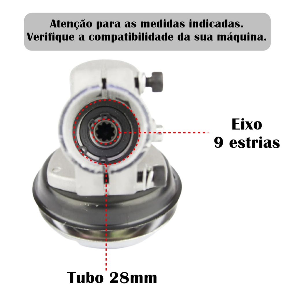 Detalhes do Caixa Transmissâo Ponteira P/ Roçadeira Tekna RL430, RL430XS, RL520XS - Tubo 28mm eixo 9 Estrias