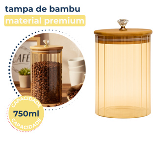 Pote Vidro Borossilicato Canelado Âmbar Com Tampa de Bambu 750ml Puxador Luxo em Oferta na Shopee
