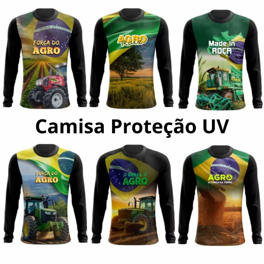 Camisa do Agro Masculina UV Trator Proteção Solar Brasil Agropecuária Camiseta Fazenda Bruto Agricultura
