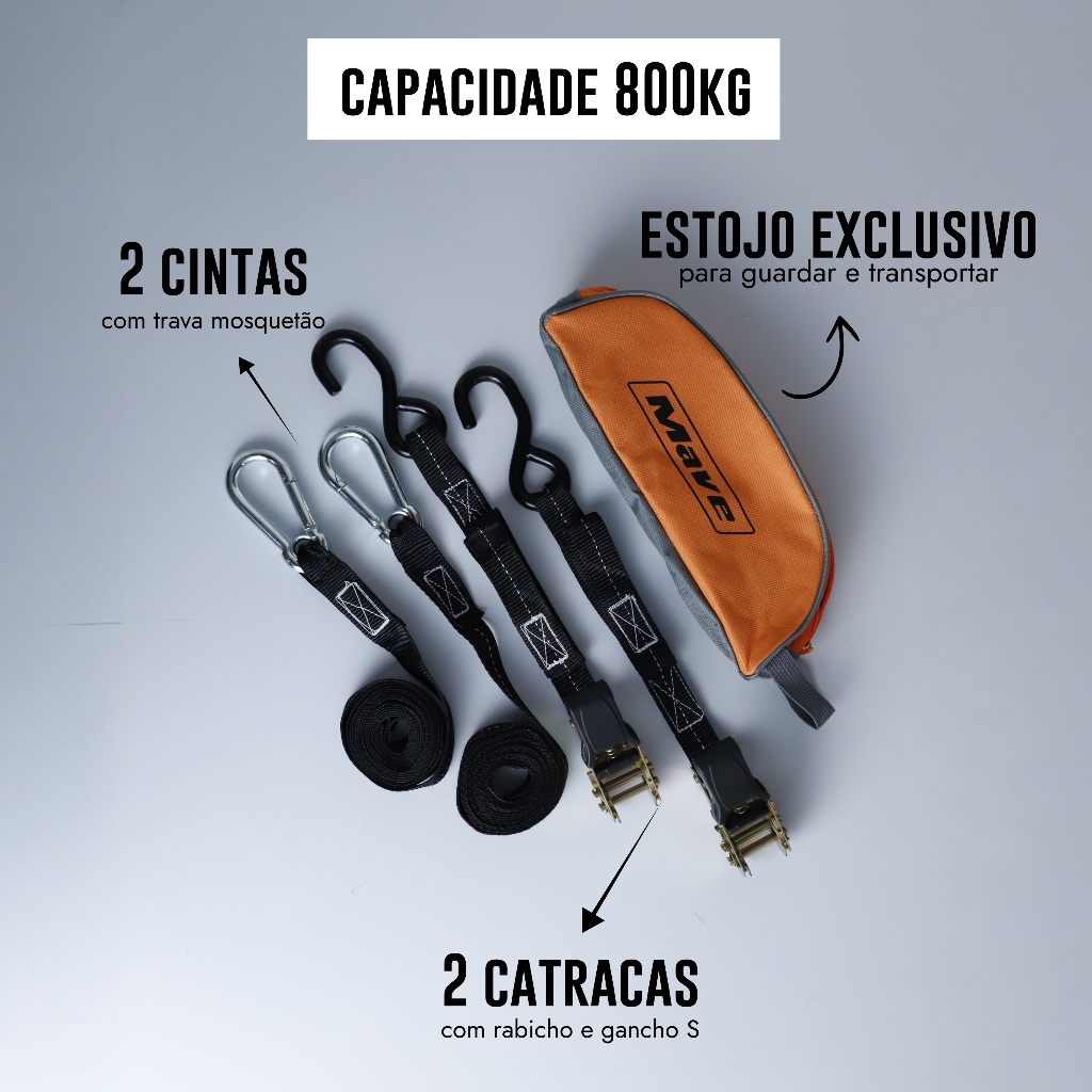 Catraca Reforçada 3 M X 800 Kg Amarração De Moto Jet Ski Quadri Com Gancho E Mosquetão Cinta Preta