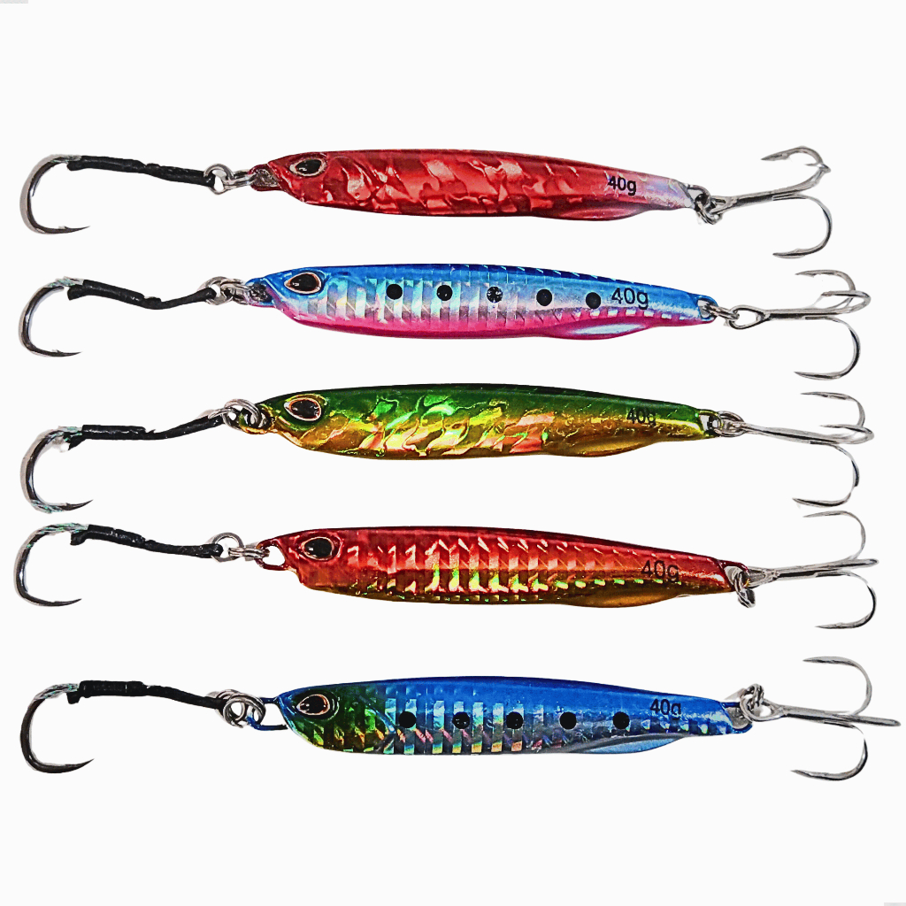 Kit 5un Isca Artificial Jumping Slow Jig 7,5cm 40g Metal com Marcação de Peso - Corvina Robalo Pampo