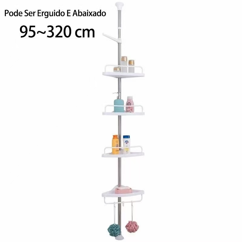 Prateleira Ate 3,20m De Canto do Banheiro Telescópico Chuveiro Piso Ajustável Teto 4 Bandejas Cantoneira em Oferta na Shopee
